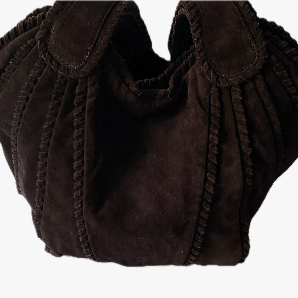 SALE ~ Vintage Kooba Hobo Suede Bag Dark Brown Suede Wide Shoulder Straps - Picture 8 of 16